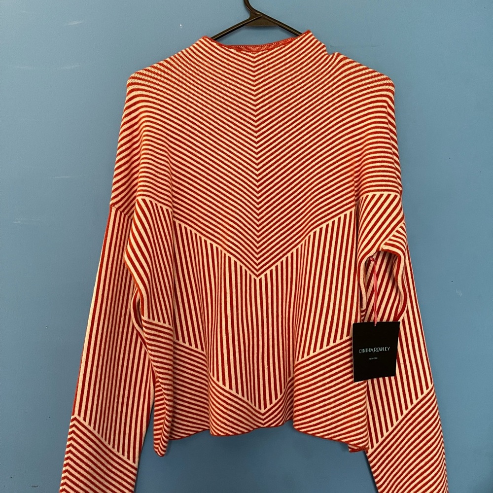 Cynthia Rowley Mock Neck Stripped Pattern sweater